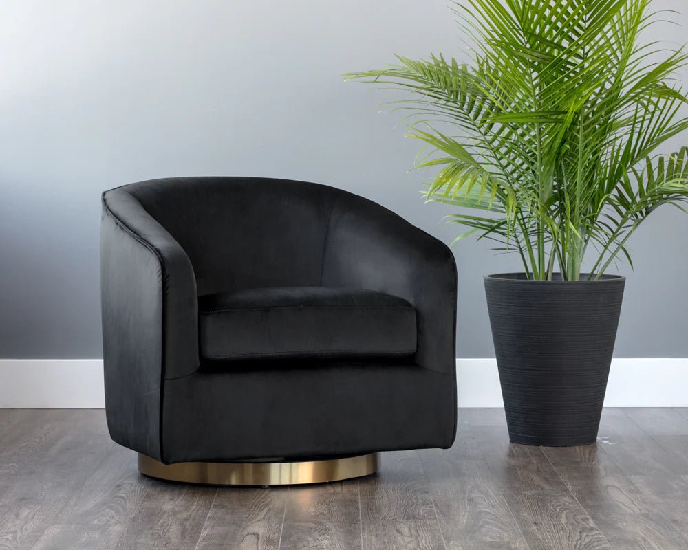 Hazel Swivel Lounge Chair - Gold - Black Sky - Central Designs