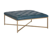 Endall Ottoman - Antique Brass - Vintage Peacock Leather - Central Designs