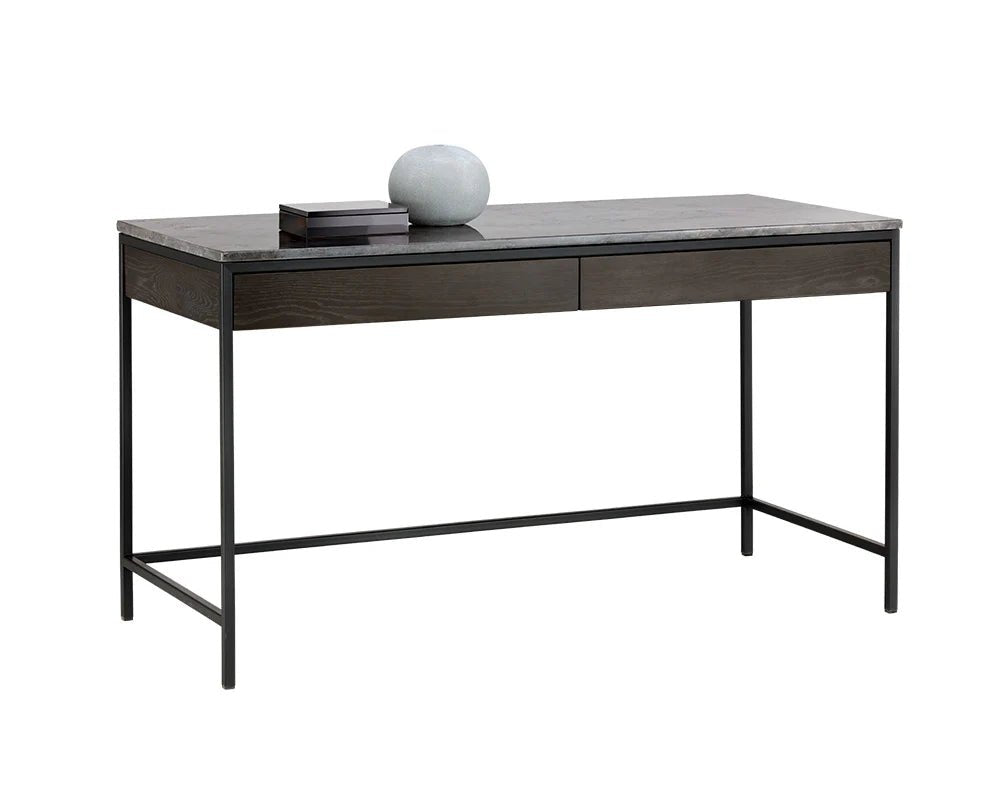 Stamos Desk - Black - Grey Marble / Charcoal Grey - Central Designs