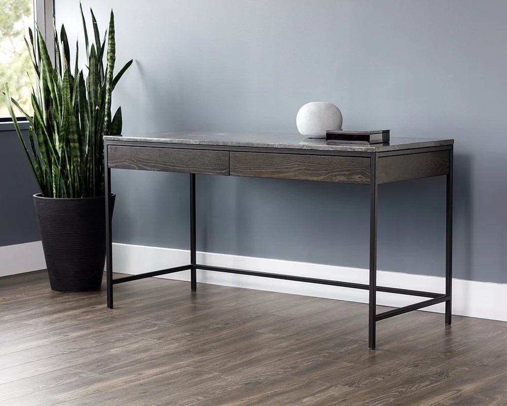 Stamos Desk - Black - Grey Marble / Charcoal Grey - Central Designs