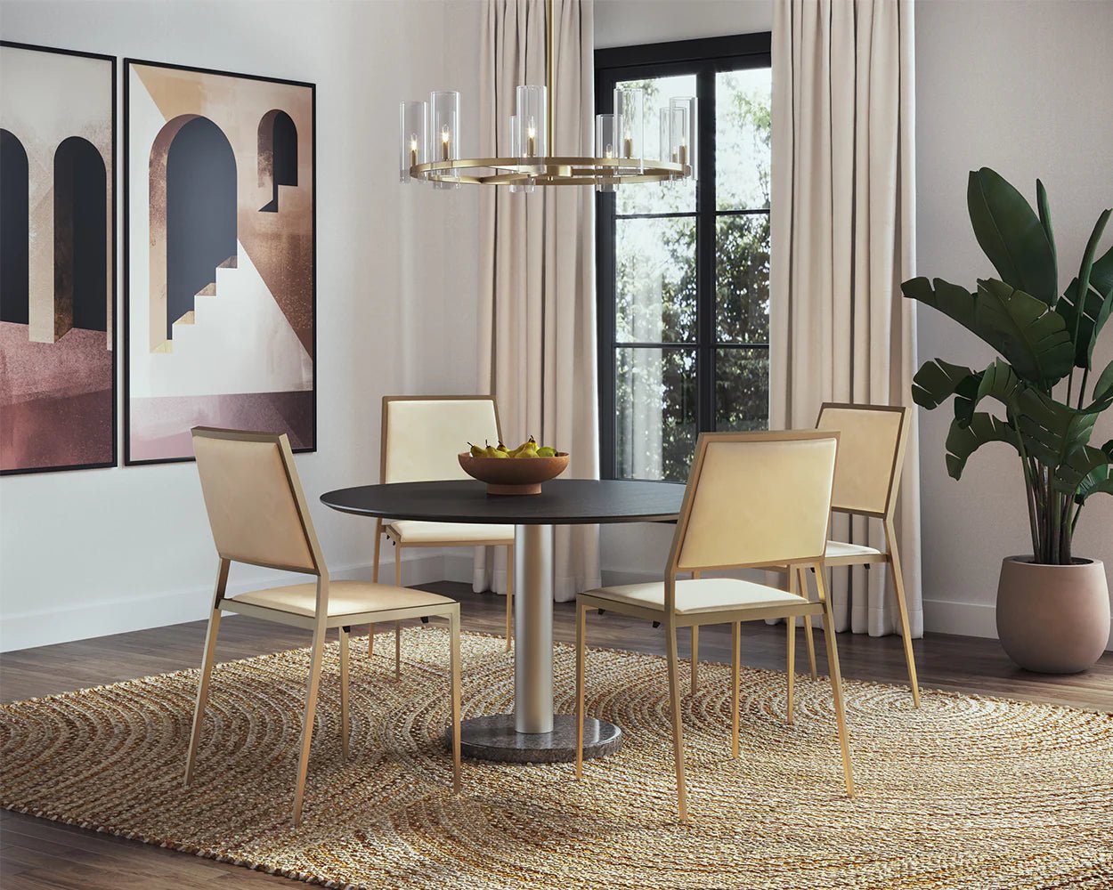 Monaco Dining Table - Gold - Grey Marble / Charcoal Grey - 48" - Central Designs