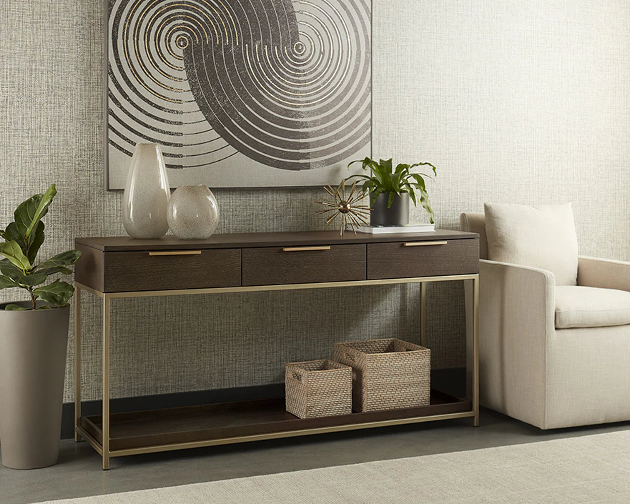 Rebel Console Table With Drawers - Charcoal Grey