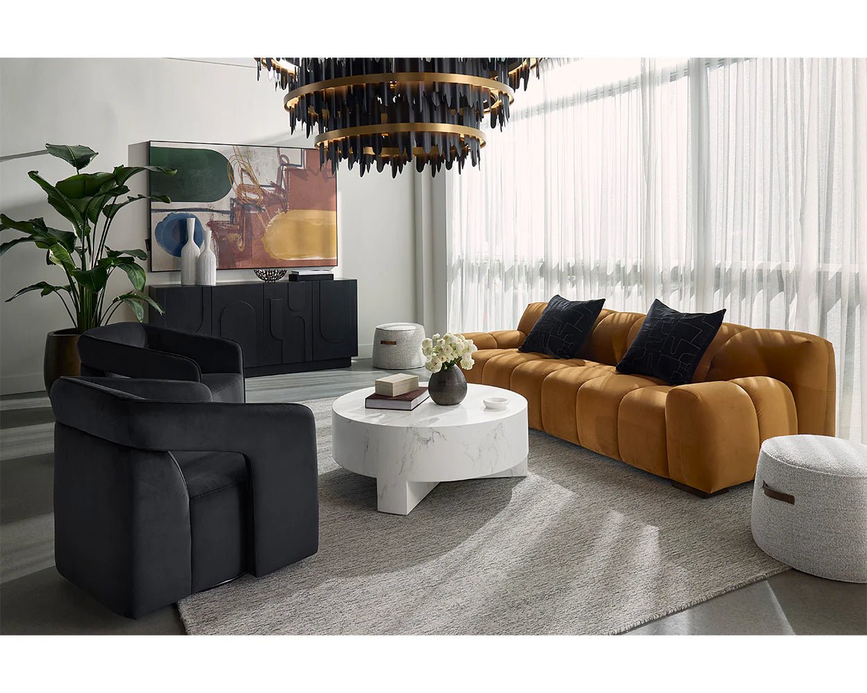 Kendrick Swivel Lounge Chair - Abbington Black - Central Designs
