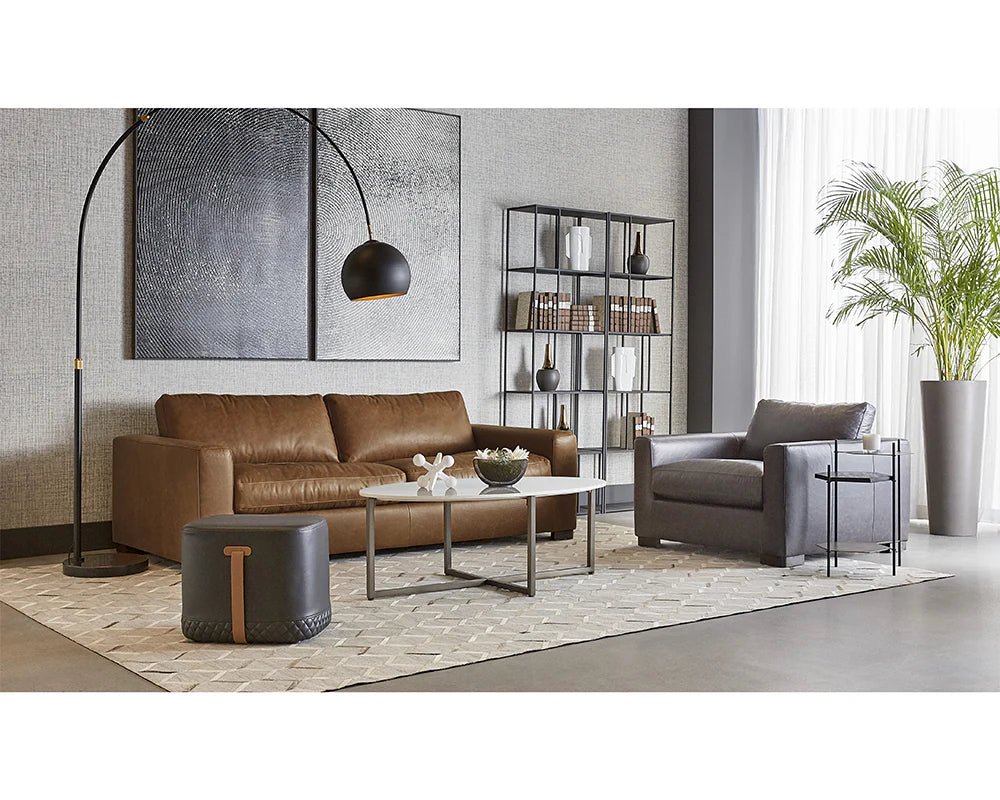 Axio Ottoman - Napa Black / Napa Cognac - Central Designs