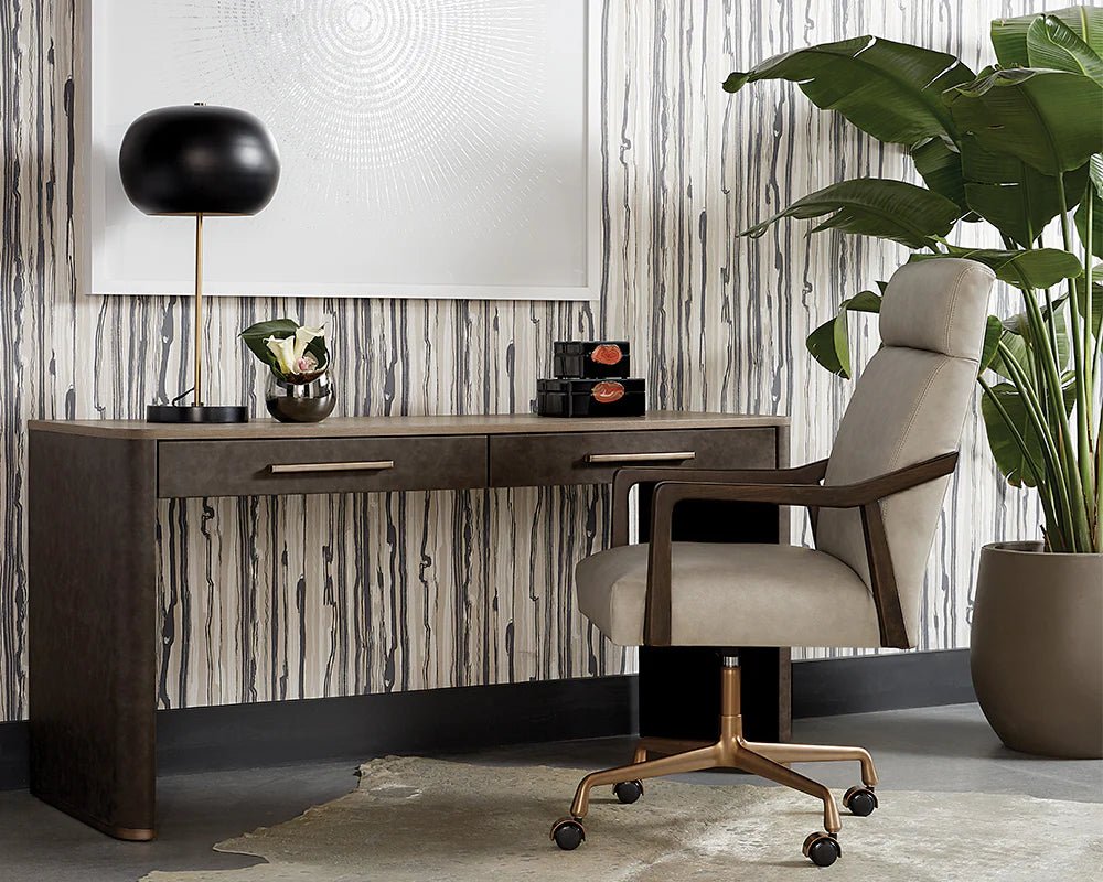 Collin Office Chair - Brown - Saloon Light Grey Leather - Central Designs