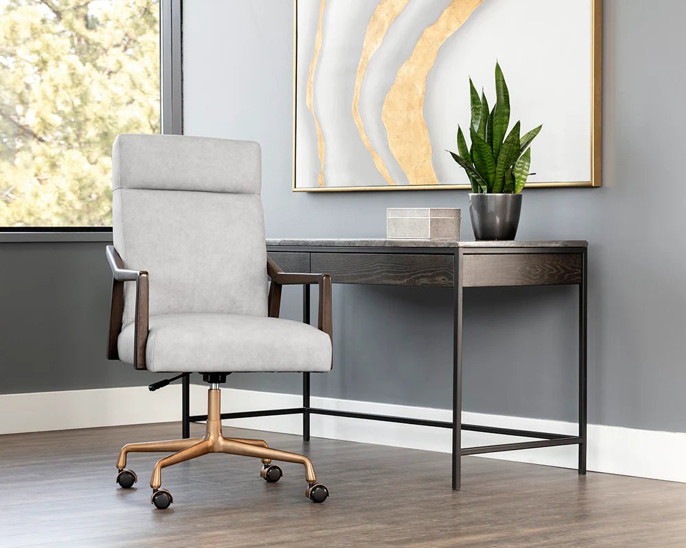 Collin Office Chair - Brown - Saloon Light Grey Leather - Central Designs