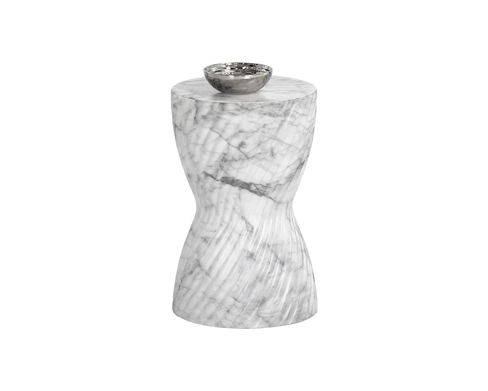 Cara End Table - Marble Look - White - Central Designs