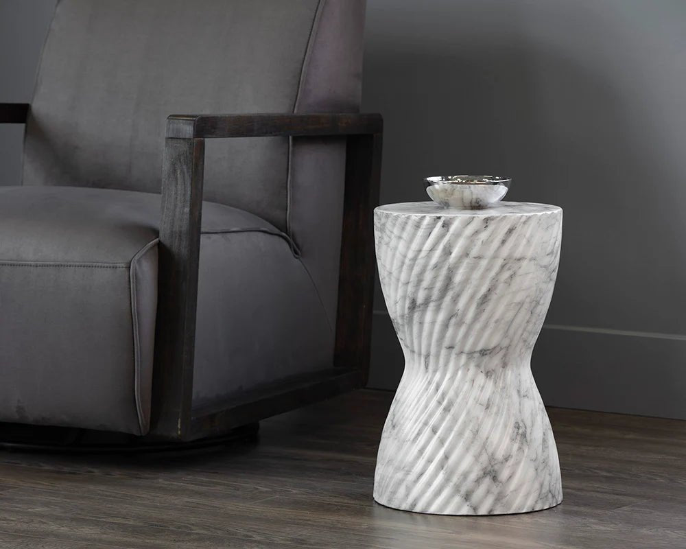 Cara End Table - Marble Look - White - Central Designs