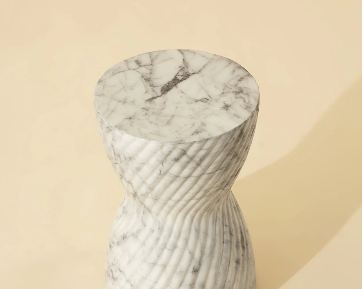 Cara End Table - Marble Look - White - Central Designs