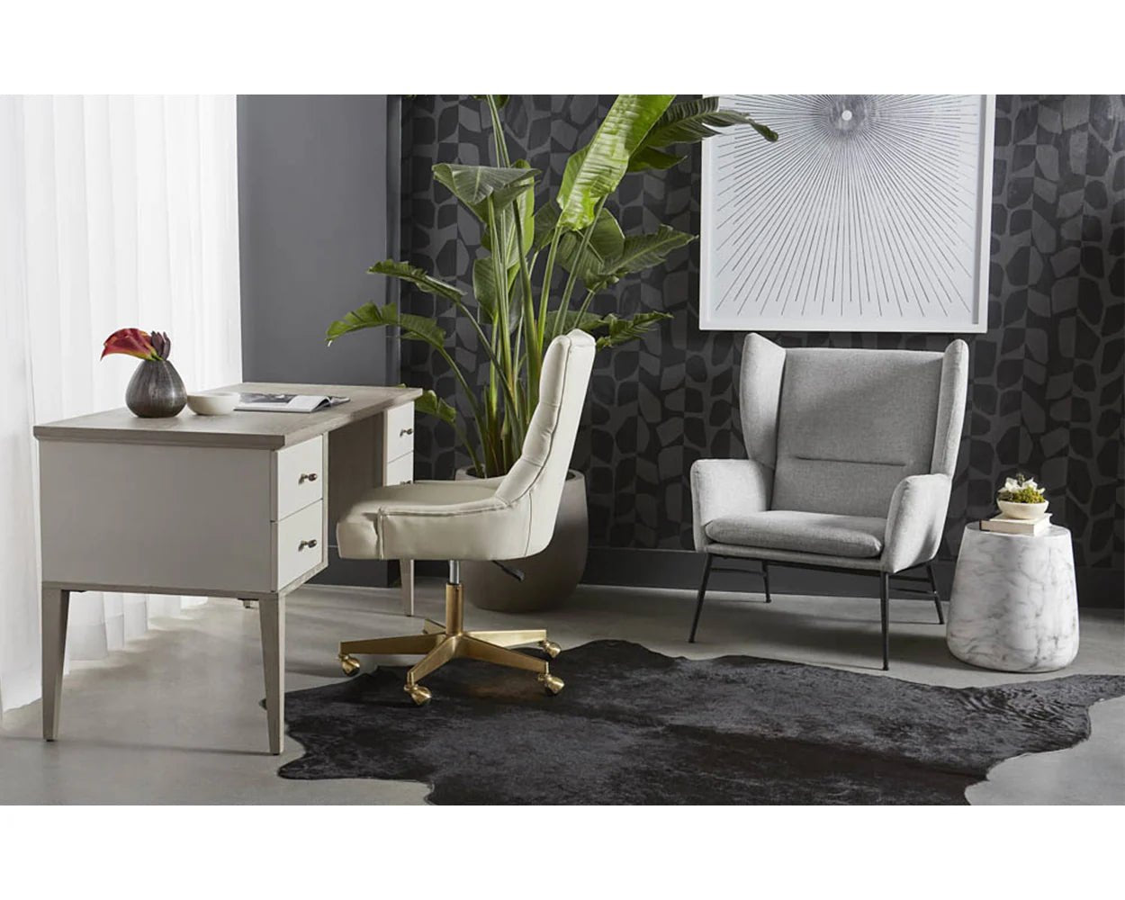 Pattinson Desk - White Ceruse - Oyster Shagreen - Central Designs