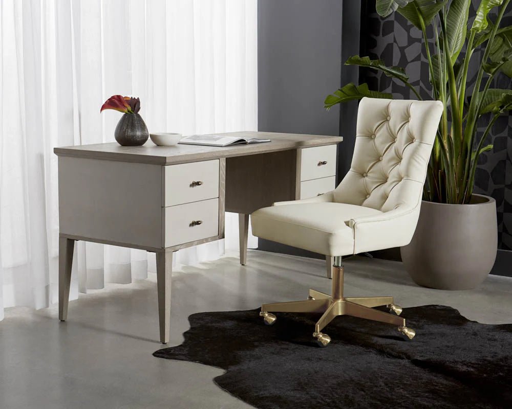 Pattinson Desk - White Ceruse - Oyster Shagreen - Central Designs