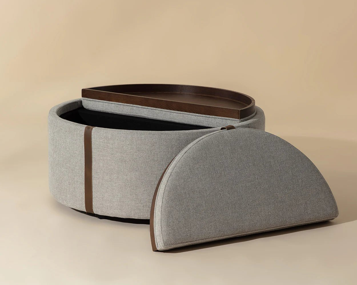 Borelli Wheeled Storage Ottoman - Belfast Heather Grey / Autumn Chestnut - Central Designs