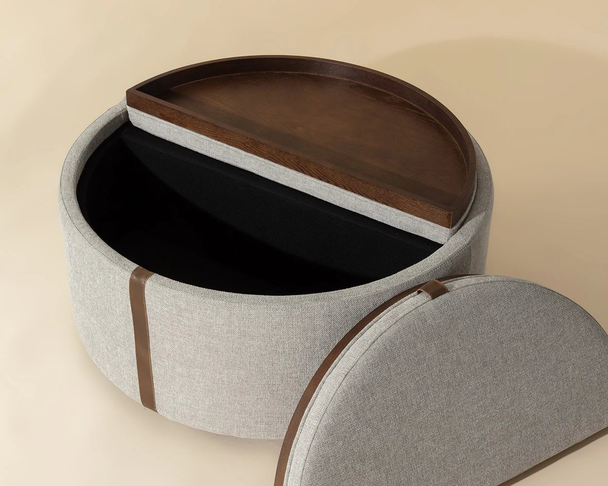 Borelli Wheeled Storage Ottoman - Belfast Heather Grey / Autumn Chestnut - Central Designs