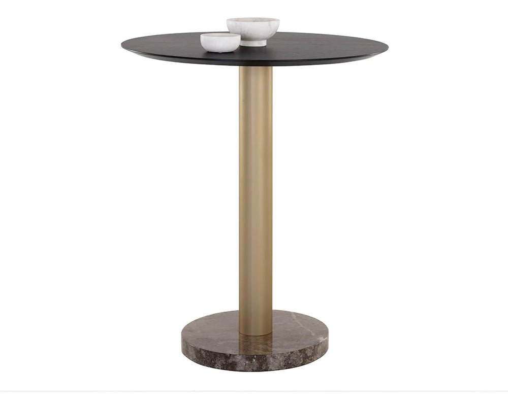 Monaco Bar Table - Gold - Grey Marble / Charcoal Grey - Central Designs