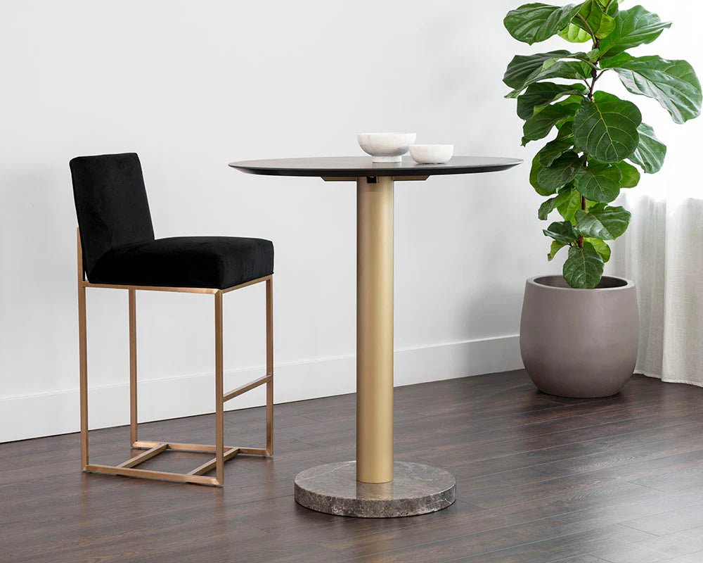Monaco Bar Table - Gold - Grey Marble / Charcoal Grey - Central Designs