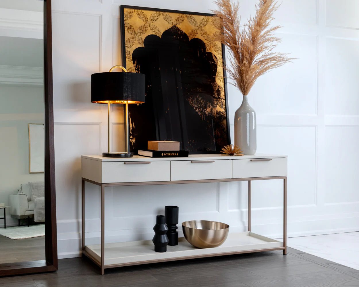 Rebel Console Table With Drawers - Champagne Gold - Cream - Central Designs