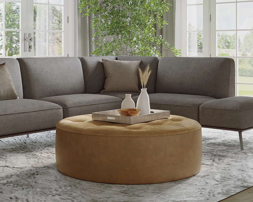 Nilda Ottoman - Camel Leather - Central Designs
