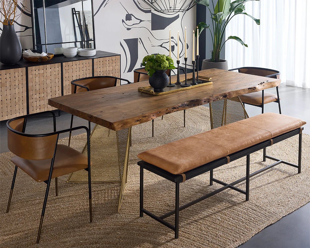 Zancor Bench - Gunmetal - Tan Leather - Central Designs