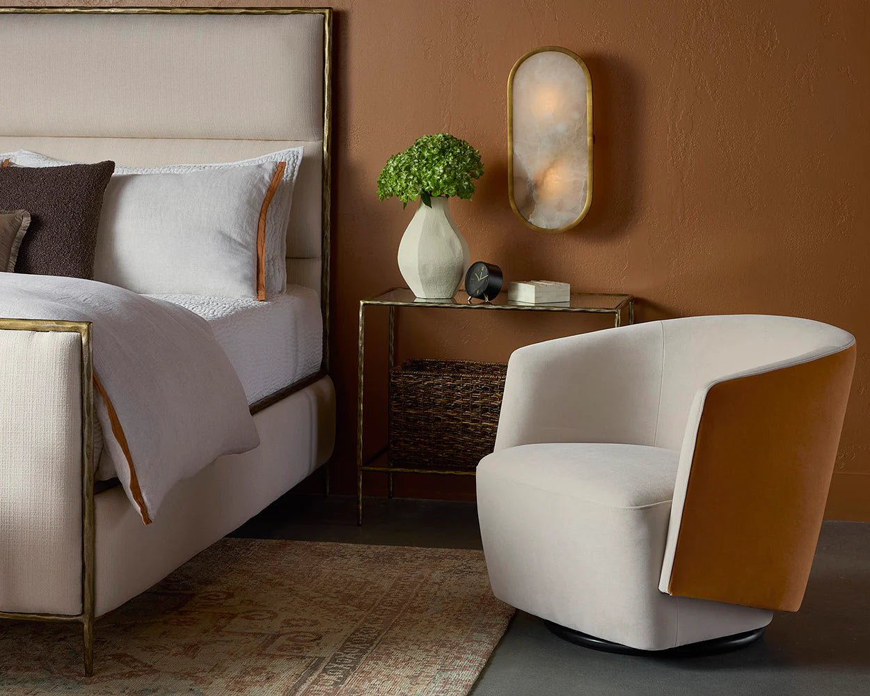 Sarina Swivel Lounge Chair - Meg Taupe / Meg Gold - Central Designs