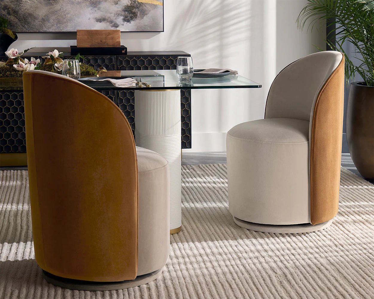 Cavoli Swivel Dining Chair - Meg Taupe / Meg Gold - Central Designs