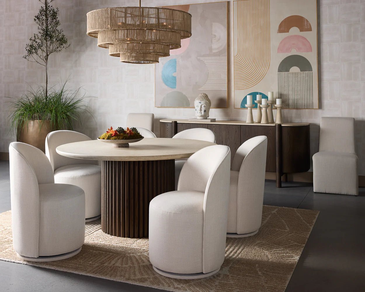 Cavoli Swivel Dining Chair - Effie Linen - Central Designs