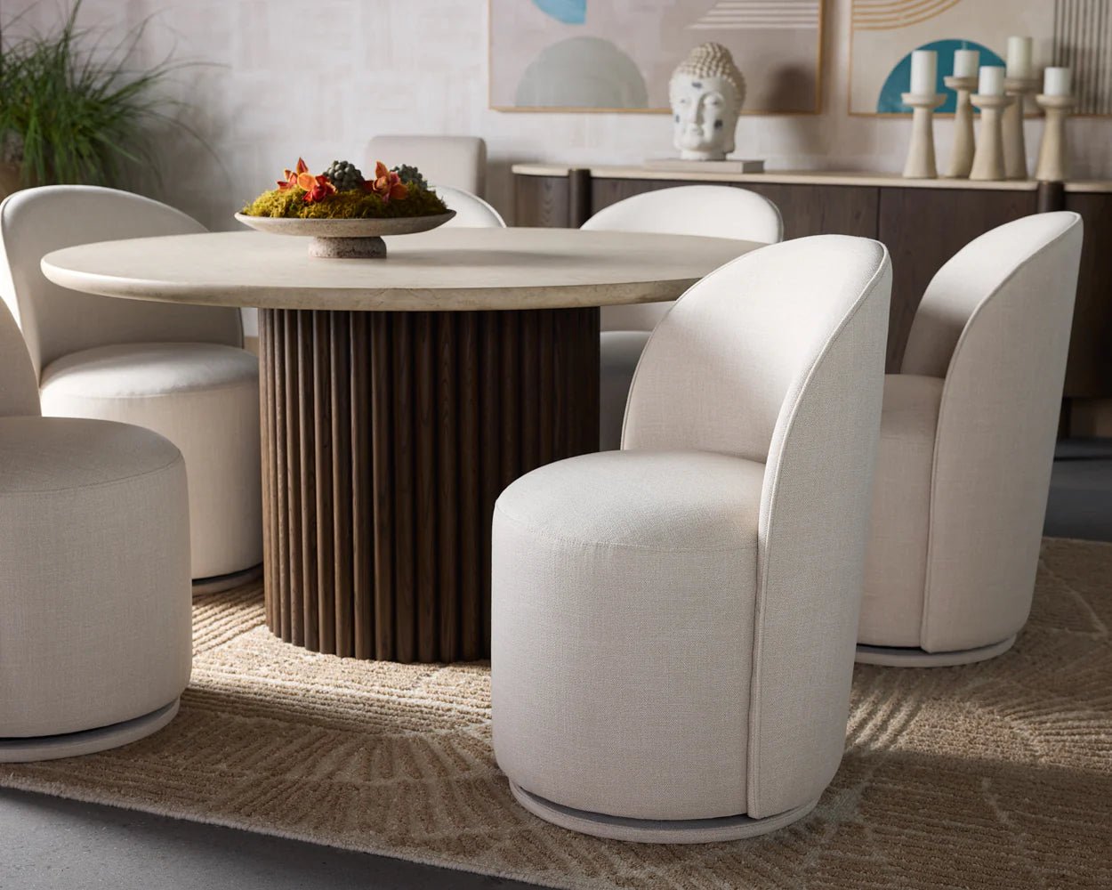 Cavoli Swivel Dining Chair - Effie Linen - Central Designs