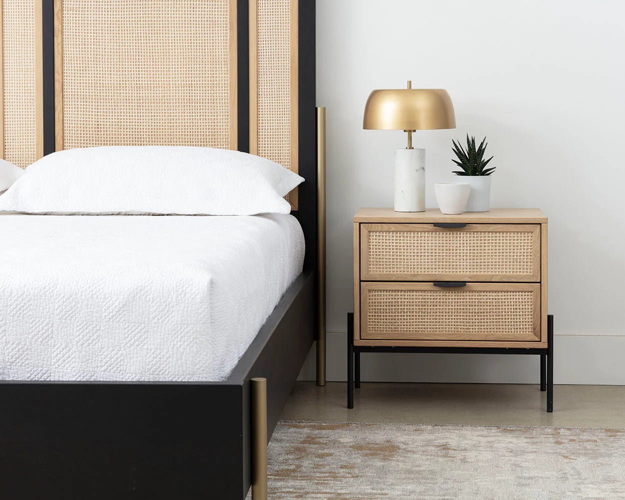 Avida Nightstand - Black - Rustic Oak/Natural - Central Designs