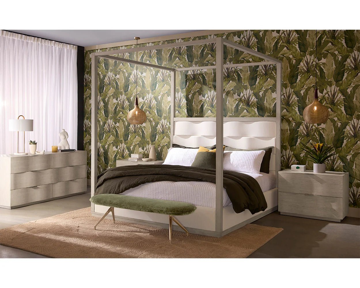 Hoyos Canopy Bed - King - Topaz Beige - Central Designs