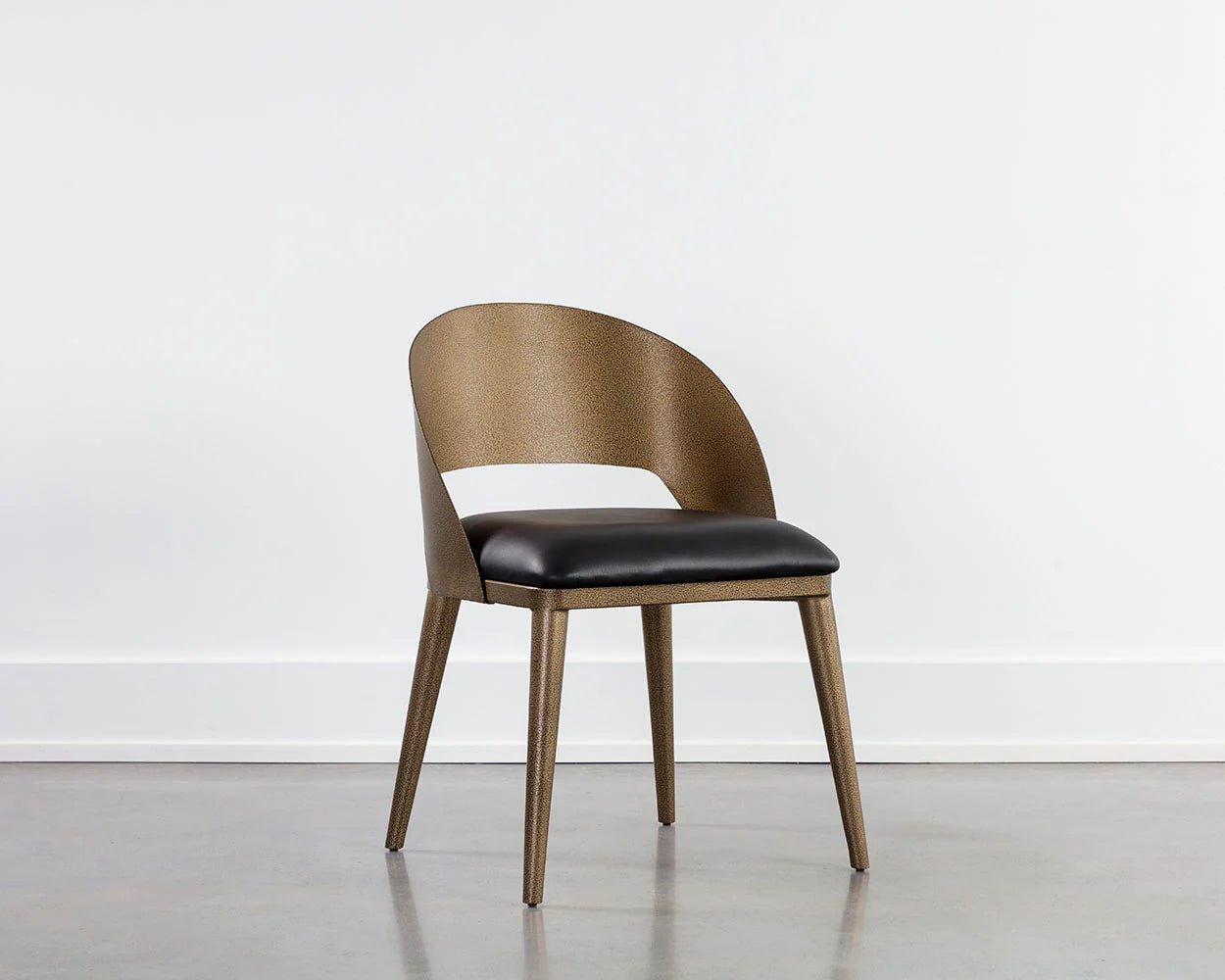 Dezirae Dining Chair - Antique Brass - Charcoal Black Leather - Central Designs