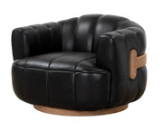 Tadeo Swivel Armchair - Rustic Oak - Vintage Black Night Leather - Central Designs