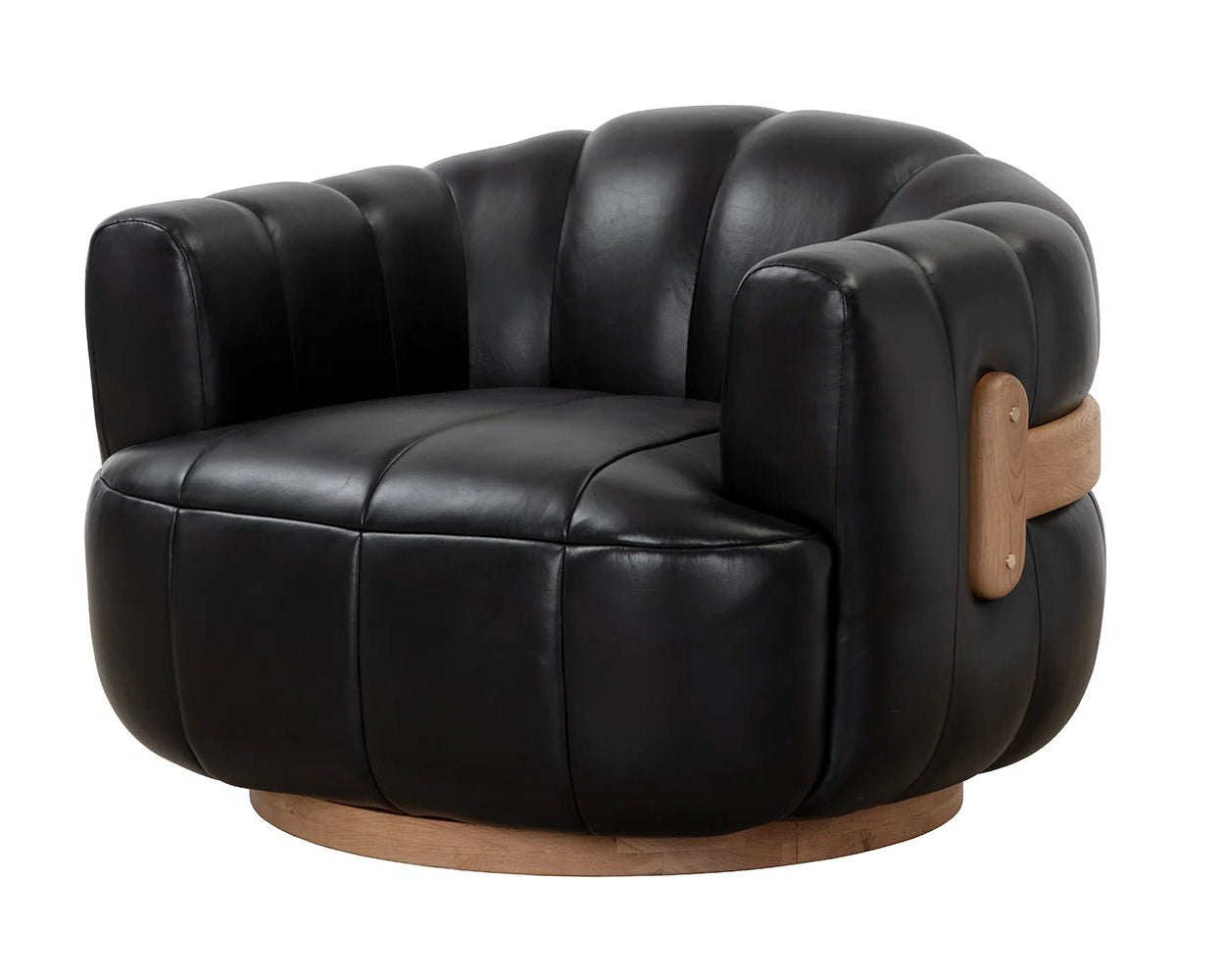 Tadeo Swivel Armchair - Rustic Oak - Vintage Black Night Leather - Central Designs