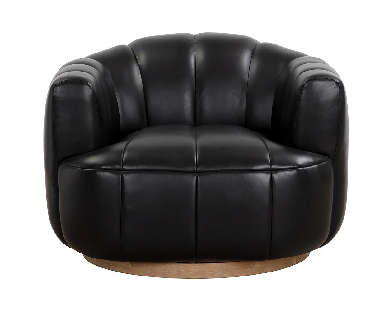 Tadeo Swivel Armchair - Rustic Oak - Vintage Black Night Leather - Central Designs