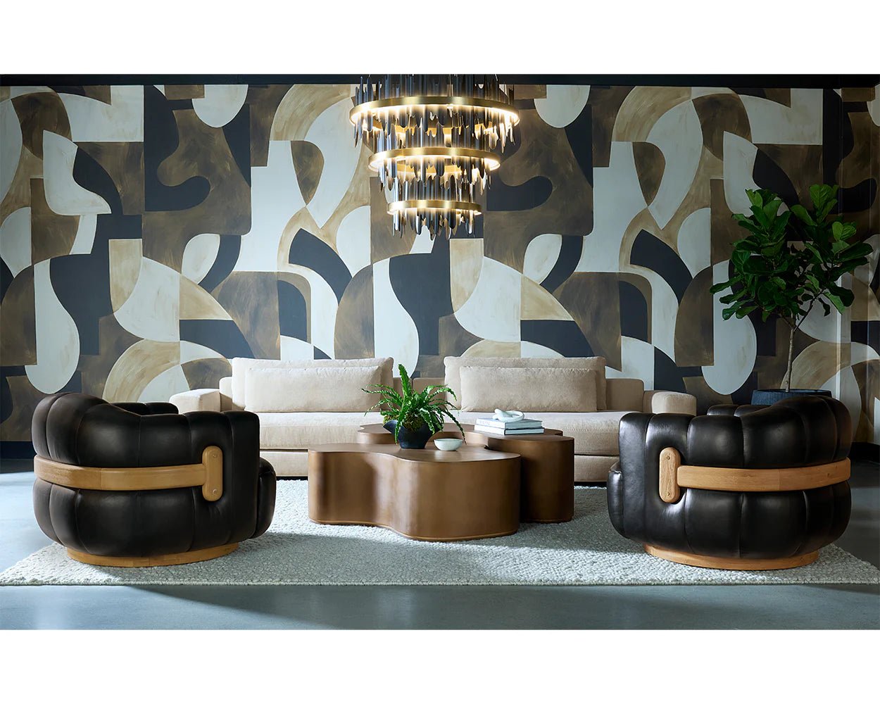 Tadeo Swivel Armchair - Rustic Oak - Vintage Black Night Leather - Central Designs