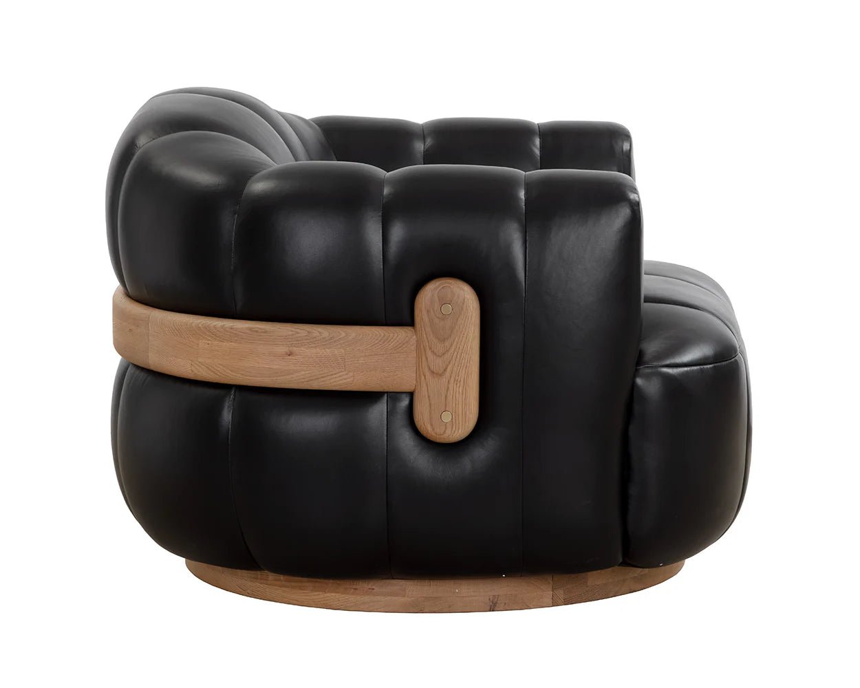 Tadeo Swivel Armchair - Rustic Oak - Vintage Black Night Leather - Central Designs