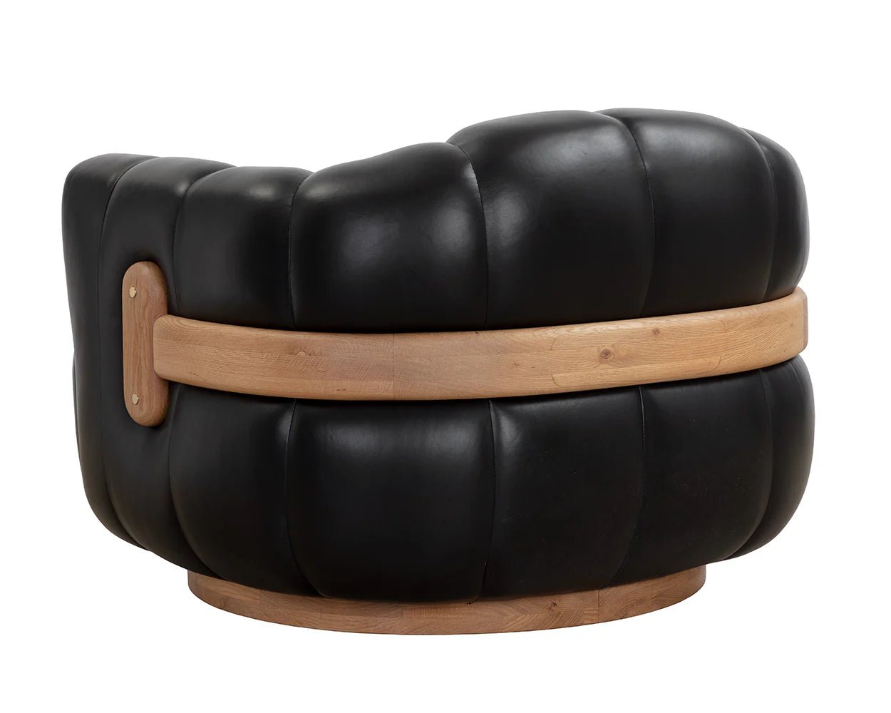 Tadeo Swivel Armchair - Rustic Oak - Vintage Black Night Leather - Central Designs