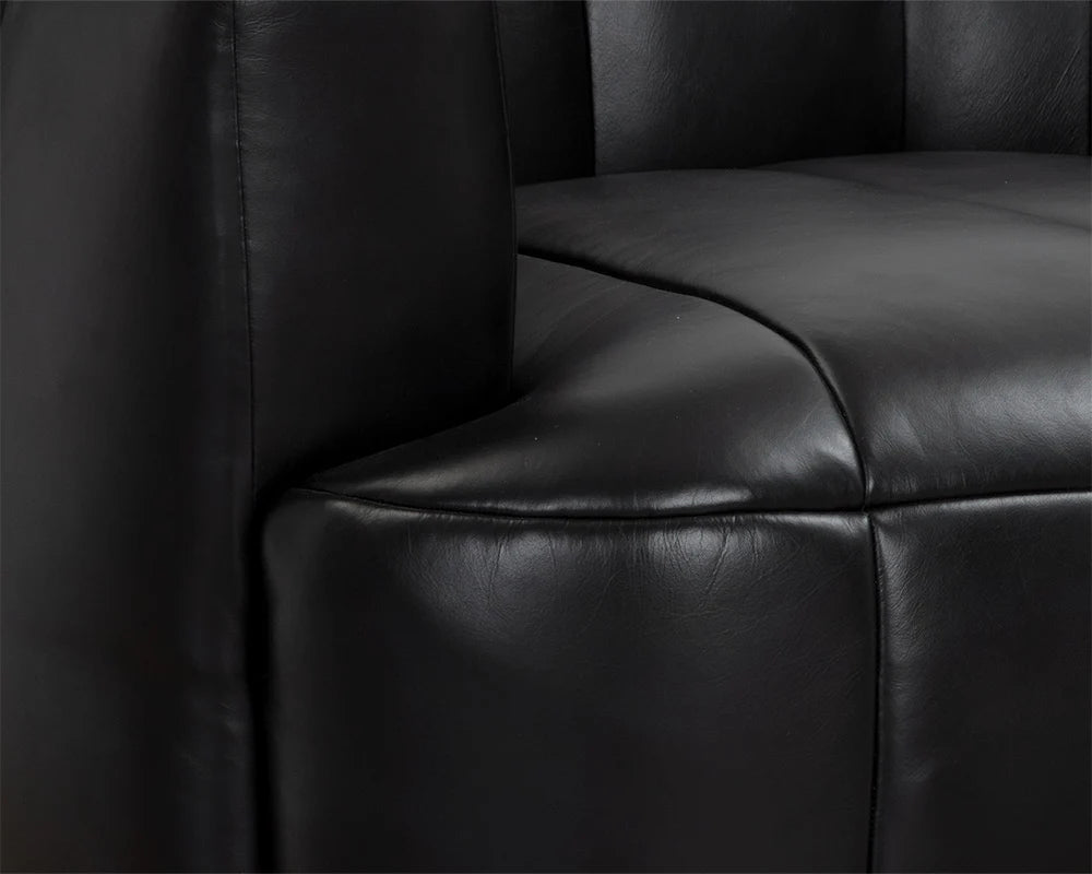 Tadeo Swivel Armchair - Rustic Oak - Vintage Black Night Leather - Central Designs
