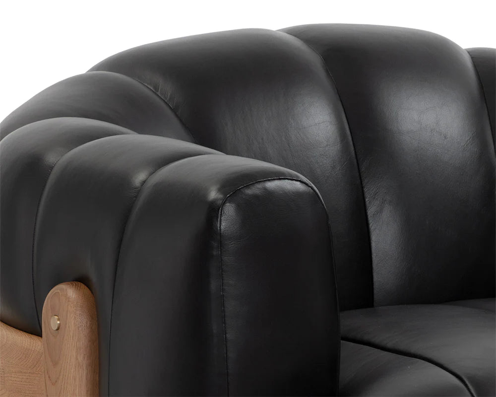 Tadeo Swivel Armchair - Rustic Oak - Vintage Black Night Leather - Central Designs
