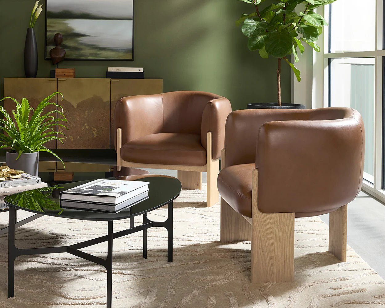 Trine Lounge Chair - Rustic Oak - Vintage Camel Leather - Central Designs