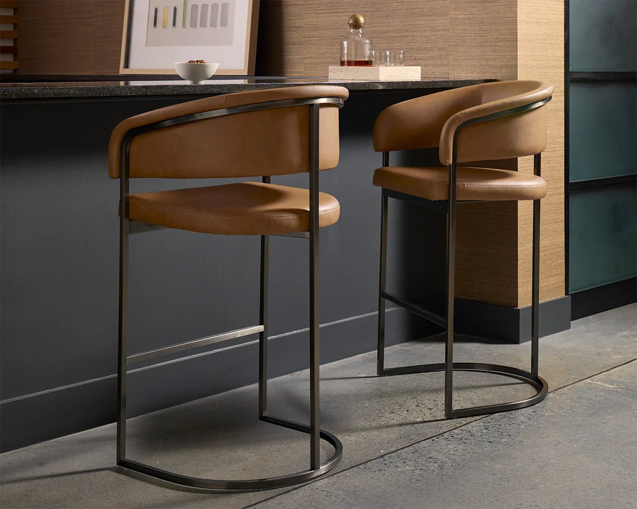 Marris Barstool - Gunmetal - Milliken Cognac - Central Designs