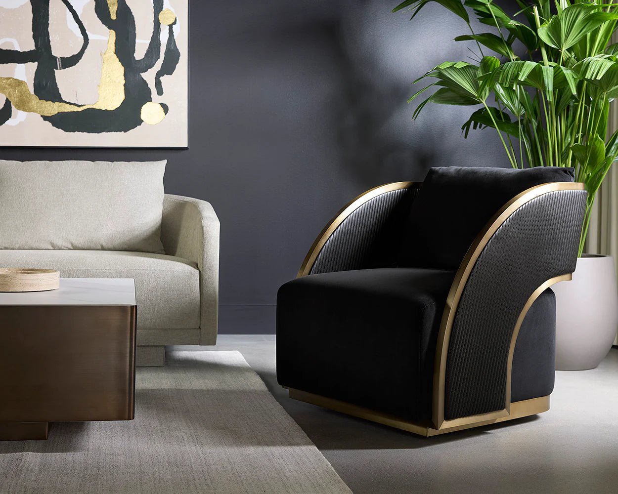 Baz Swivel Lounge Chair - Abbington Black / Napa Black - Central Designs