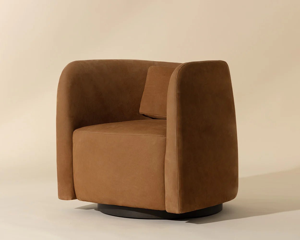 Emilie Swivel Lounge Chair - Nubuck Caramel Leather - Central Designs