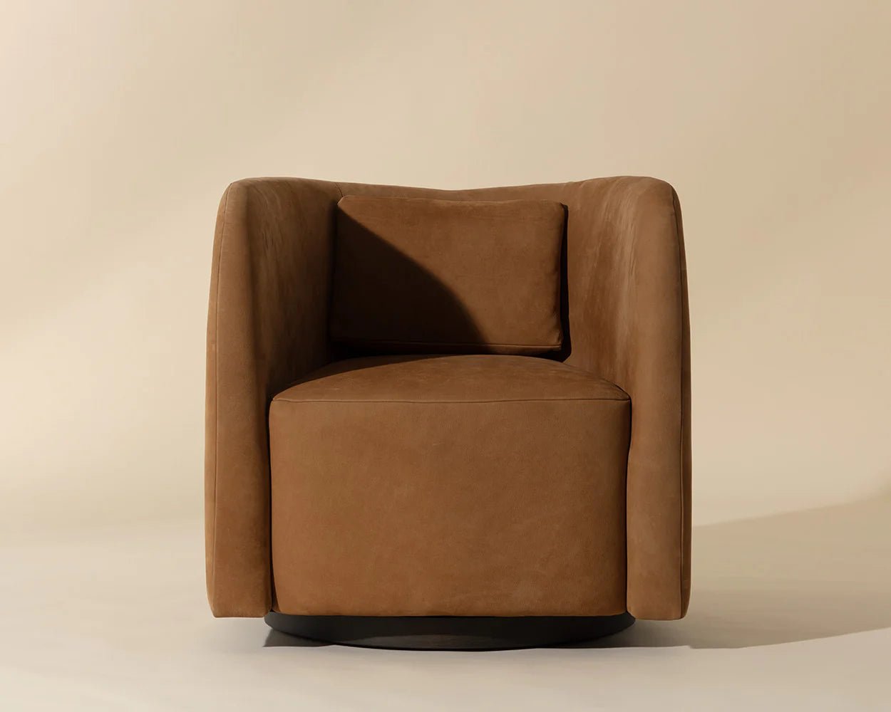 Emilie Swivel Lounge Chair - Nubuck Caramel Leather - Central Designs