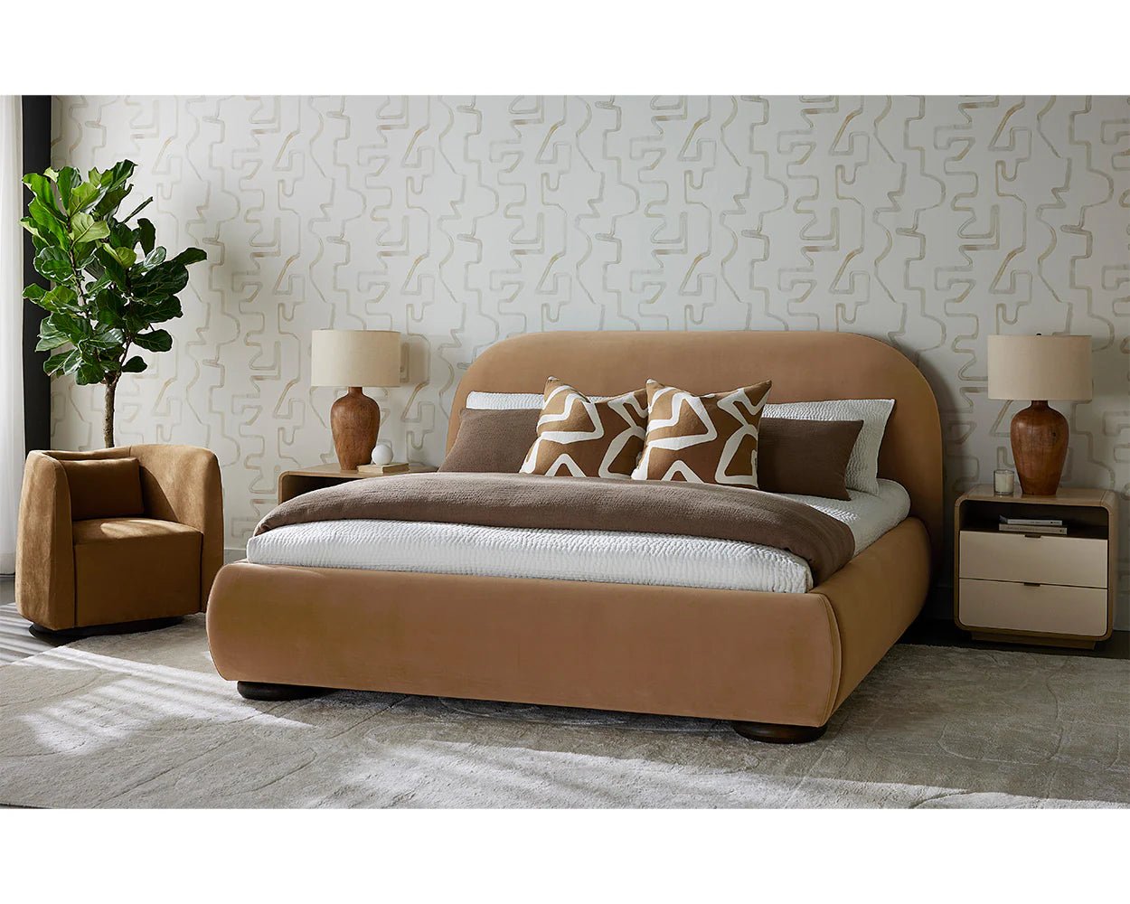 Emilie Swivel Lounge Chair - Nubuck Caramel Leather - Central Designs