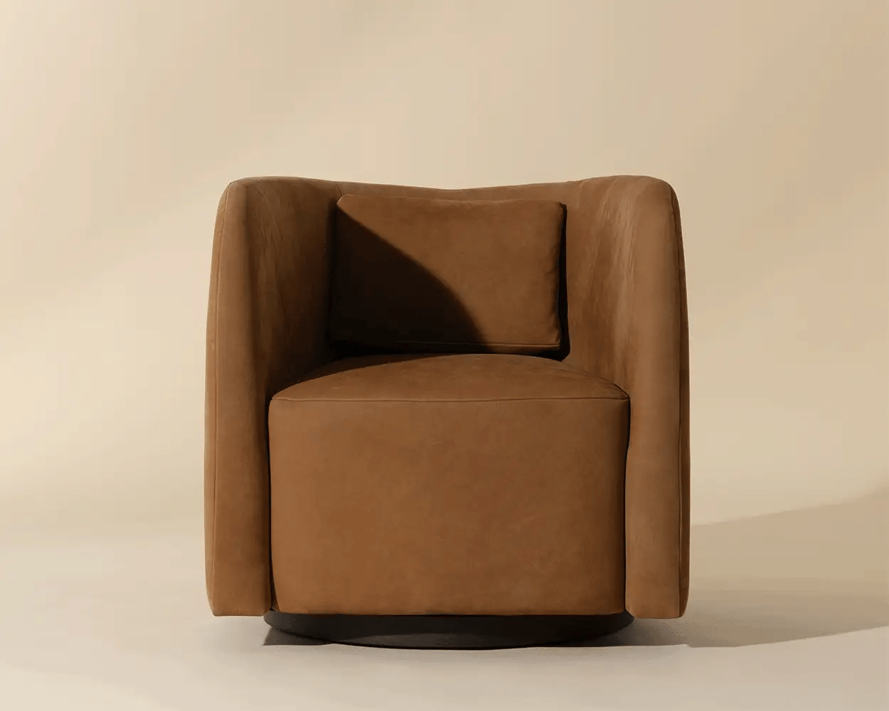 Emilie Swivel Lounge Chair - Nubuck Caramel Leather - Central Designs