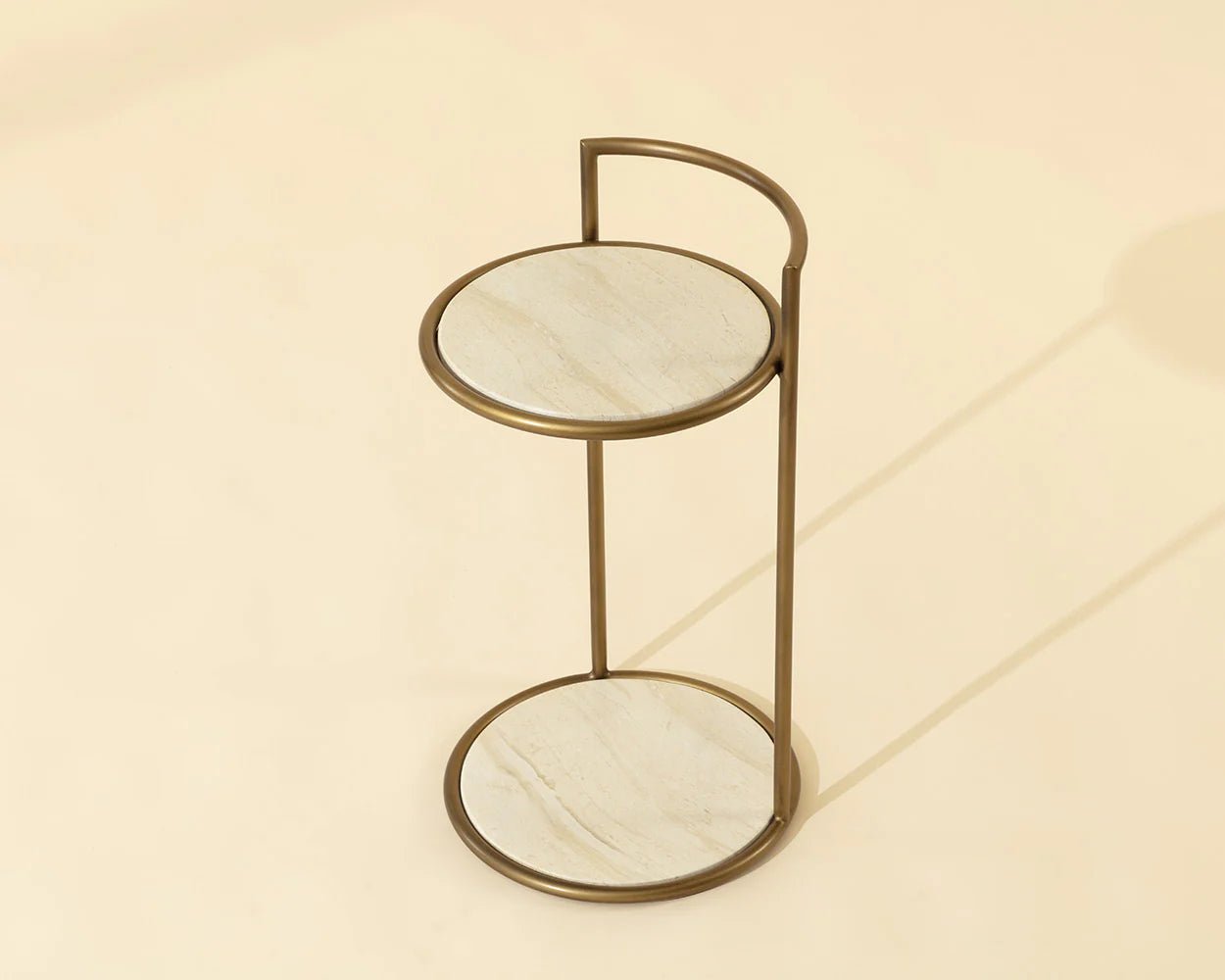 Parga End Table - Rustic Bronze - Travertine Look - Natural - Central Designs