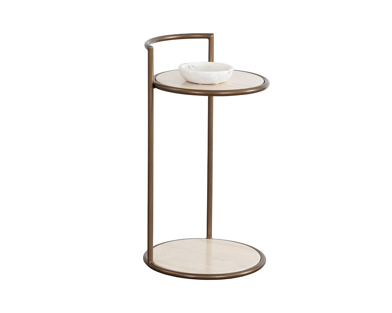 Parga End Table - Rustic Bronze - Travertine Look - Natural - Central Designs