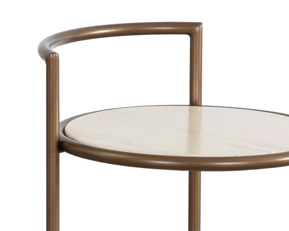Parga End Table - Rustic Bronze - Travertine Look - Natural - Central Designs