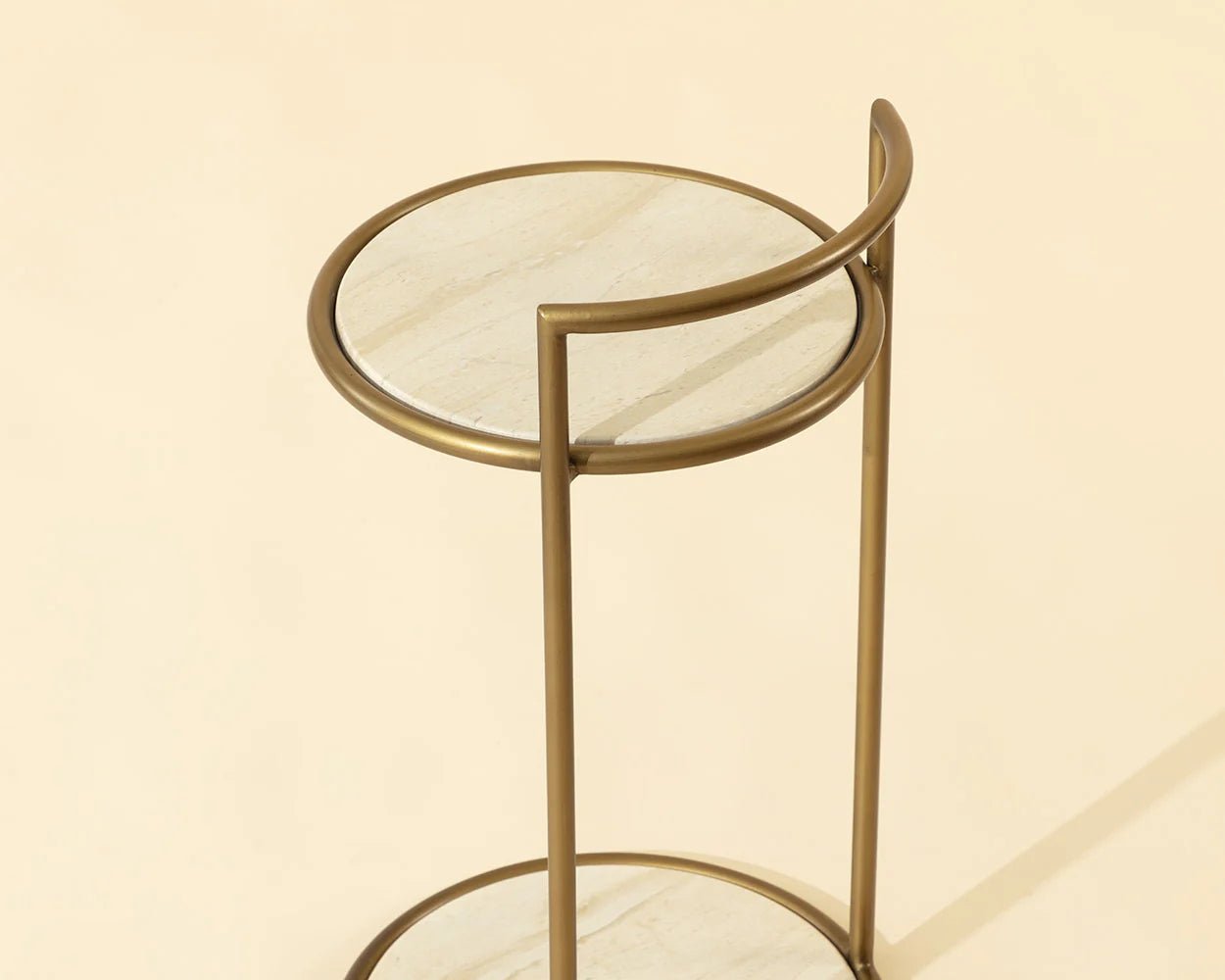 Parga End Table - Rustic Bronze - Travertine Look - Natural - Central Designs