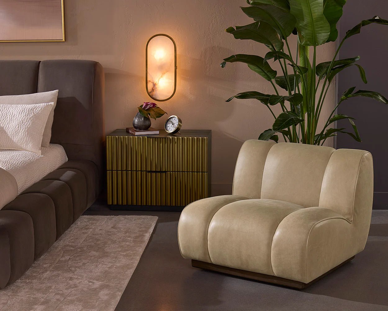 Blaise Swivel Lounge Chair - Sahara Sand Leather - Central Designs