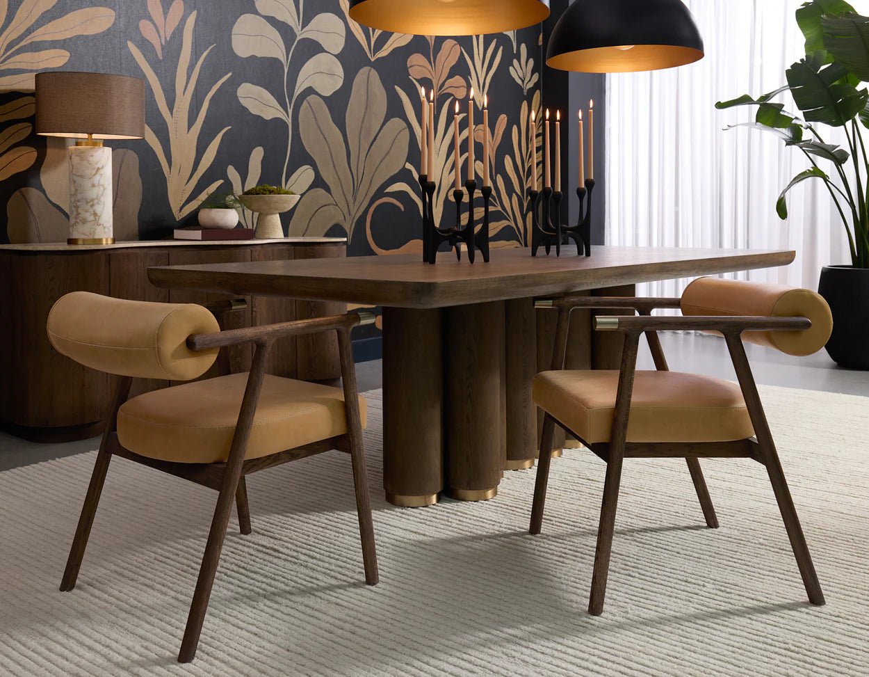 Sova Dining Armchair - Antique Brown - Sahara Camel Leather - Central Designs